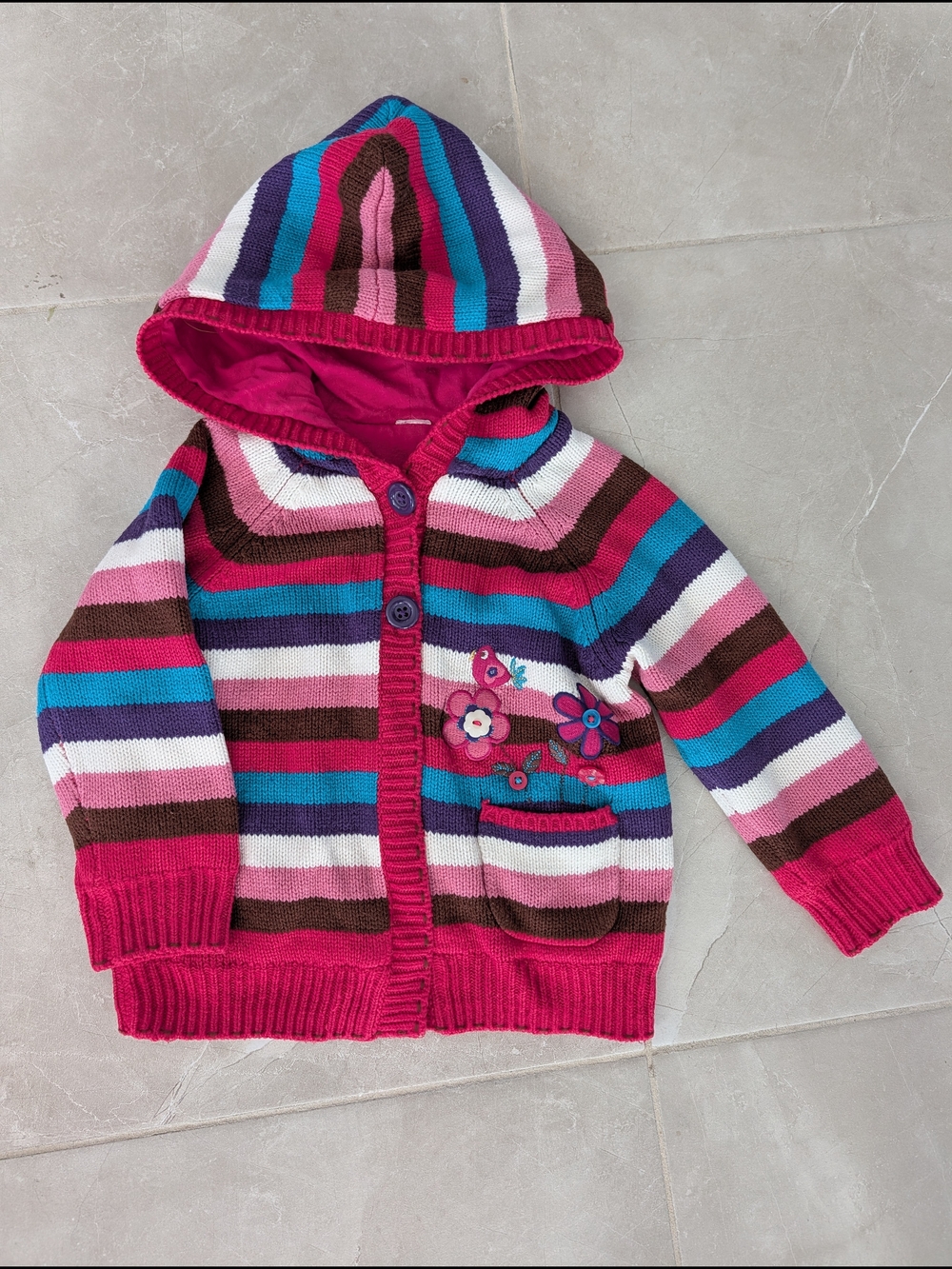 5/$35 Girls Multicolor Hooded Knit Cardigan – Size 2/3